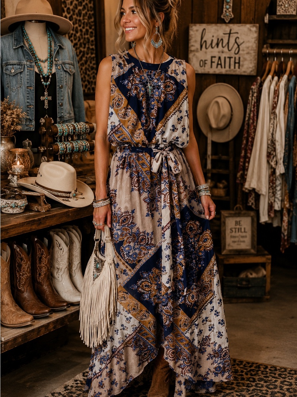 Enfocus Studio Size 4 Boho Abstract Animal Print Maxi Dress